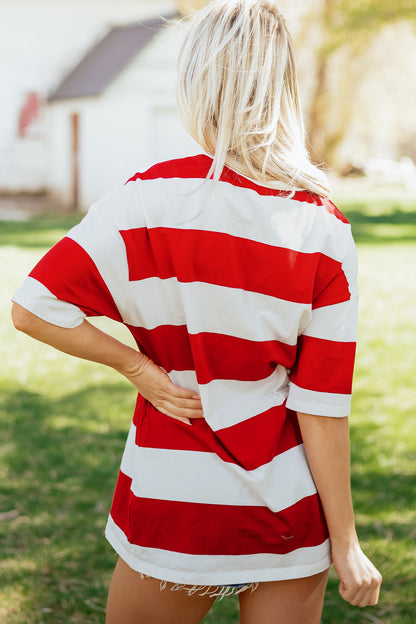 Oversized gestreepte T-shirt met kleurblokken en korte mouwen