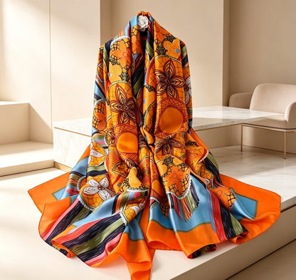 Women's Lijin Satin Scarf Floral Print Shawl