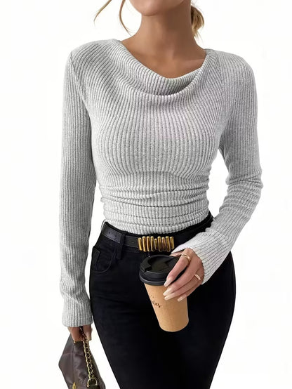 Women's solid-color long-sleeved knitted pullover sweater