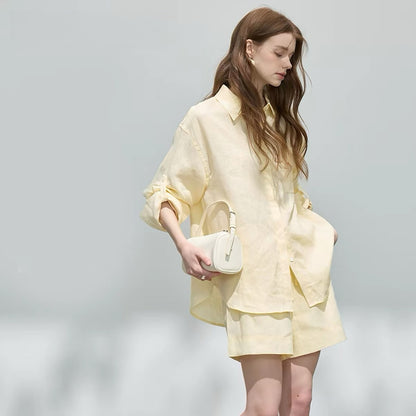 Women's Linen Shirt and Shorts Set