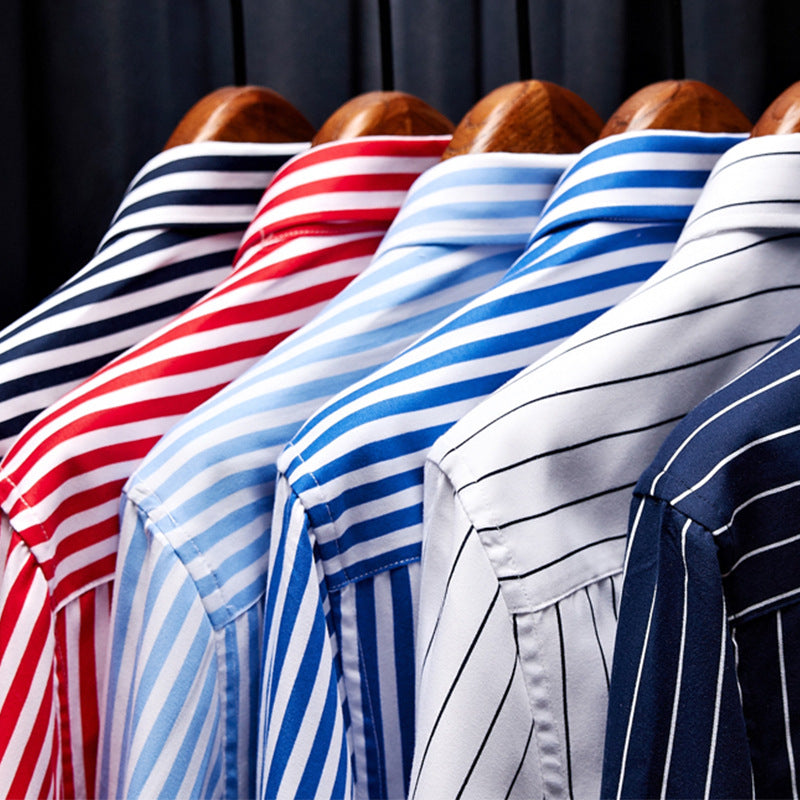 Men's Striped Long-Sleeve Shirt Trendy Versatile Top