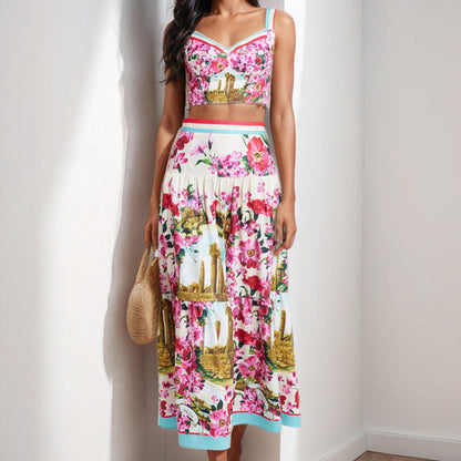 Splicing strapless camisole skirt fashion set two-piece set