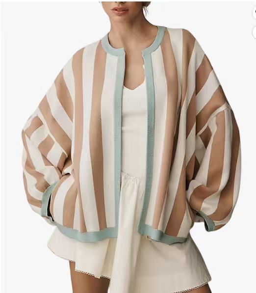 Women's Oversized Color-Block Striped Loose Knit Cardigan