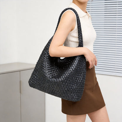 Handgeweven PU-leren bucket bag voor dames