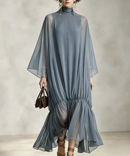 Loose Fit Pleated Dress with Batwing Sleeves