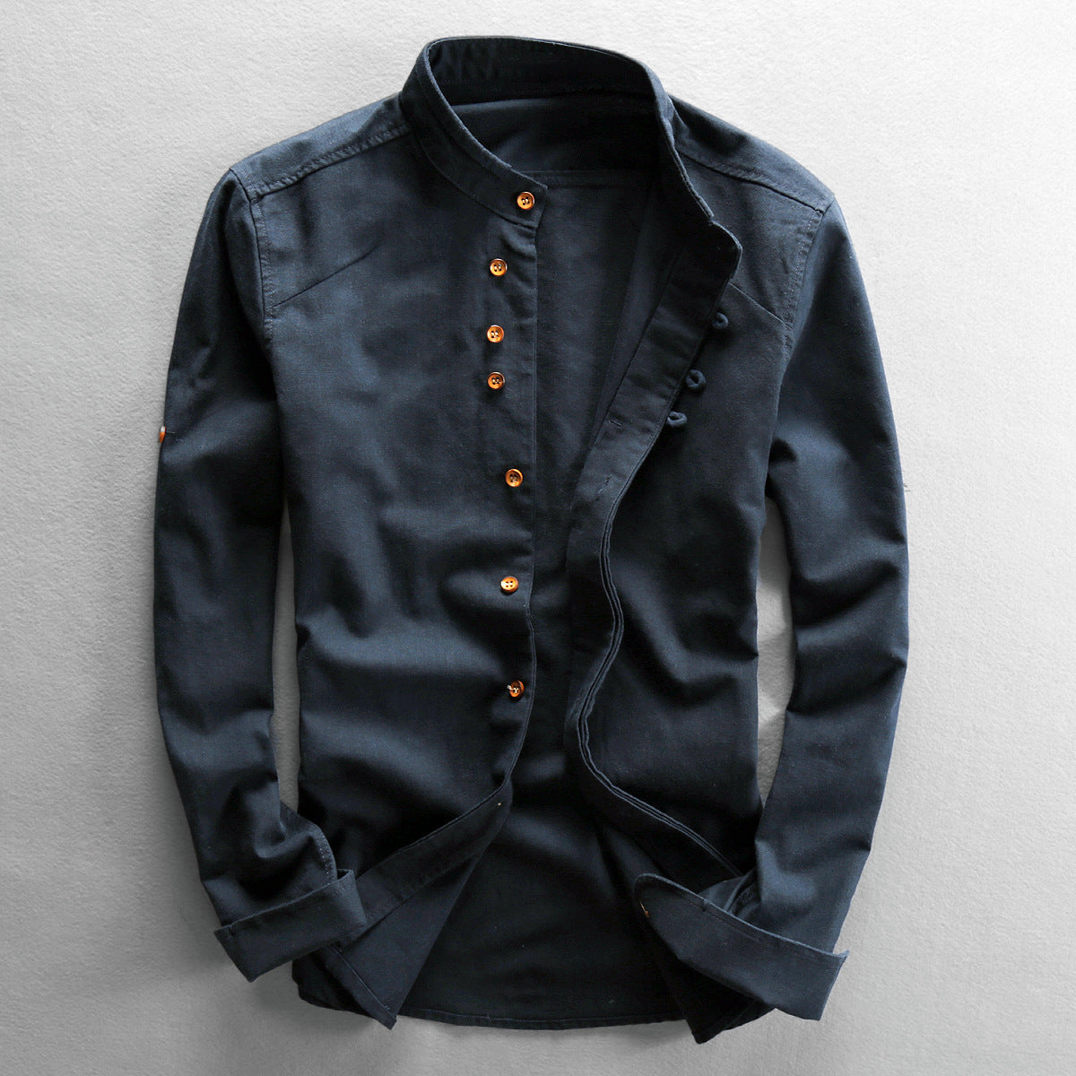 Men's Linen Cotton Stand Collar Casual Shirt