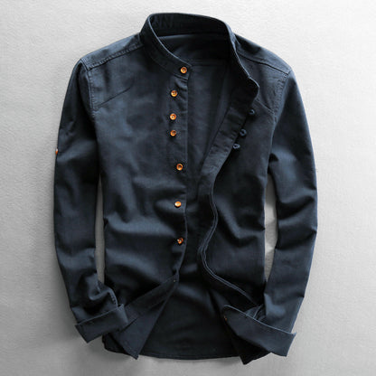 Men's Linen Cotton Stand Collar Casual Shirt