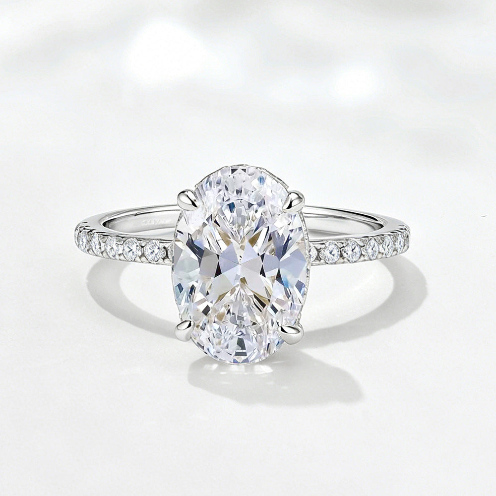 Zircon Ice Flower Cut Oval Ring Stackable Ring for Women