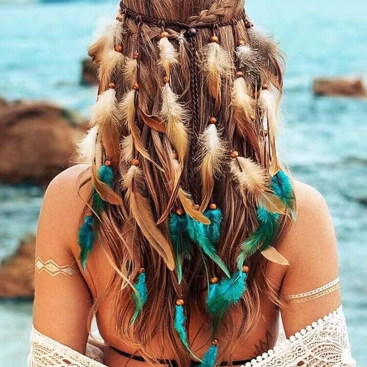 Boheemse lange tweekleurige veren haarband