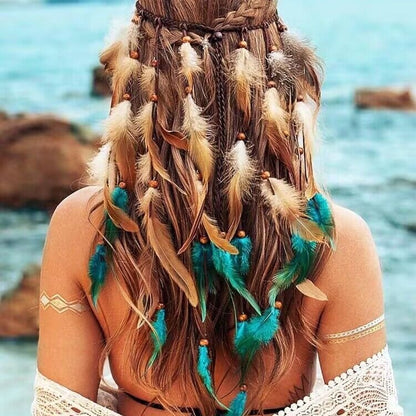 Boheemse lange tweekleurige veren haarband