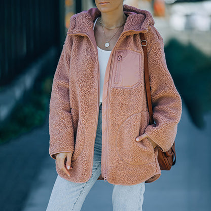 Effen kleur ritszak losse polar fleece jacket