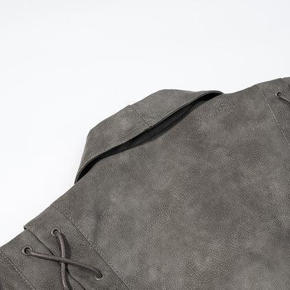 Grijze PU-leren jacket met ceintuur voor dames