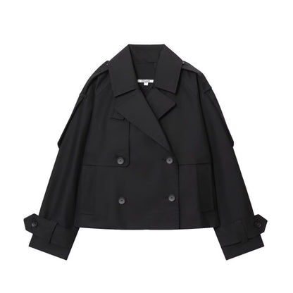 Women's lightweight double-breasted water-resistant short coat with windproof function