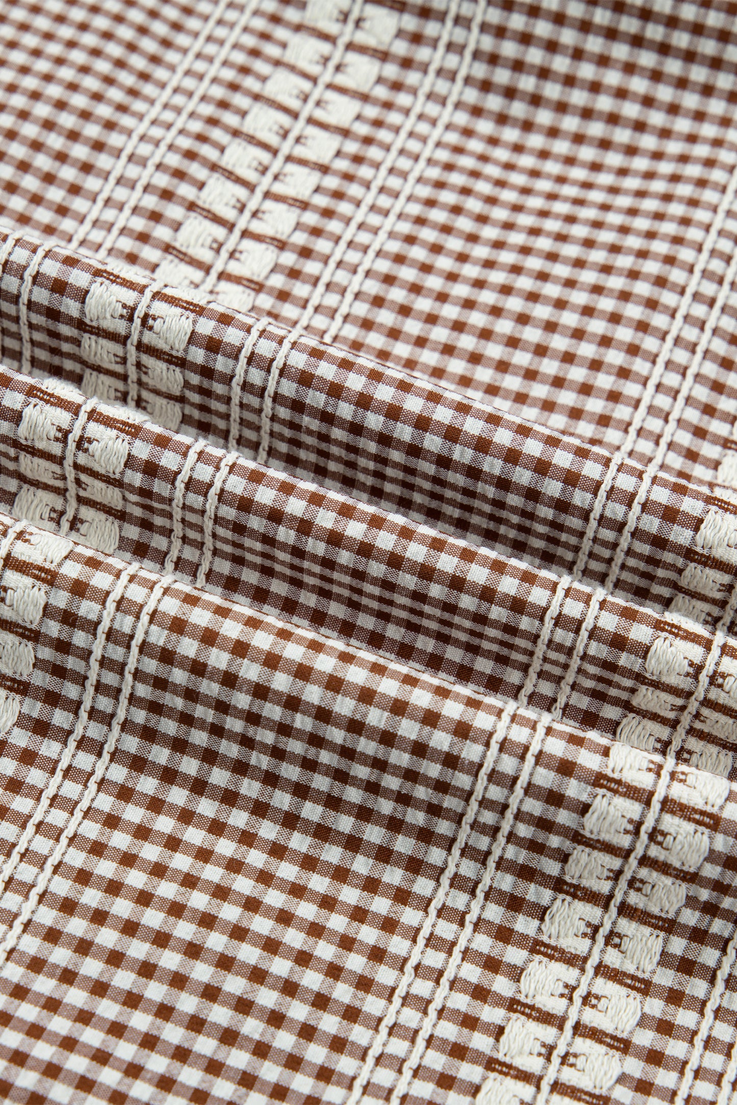 Brown Western Pony Embroidered Yoke Puff Sleeve Gingham Blouse