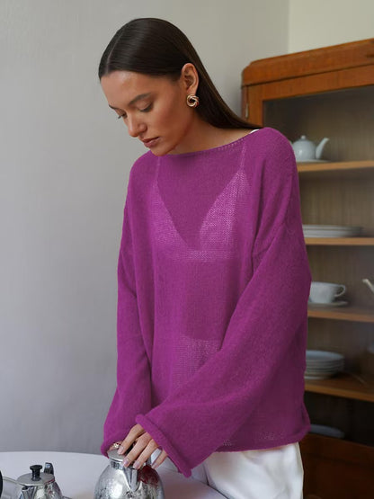 Womens Hollow Knit Pullover Sweater