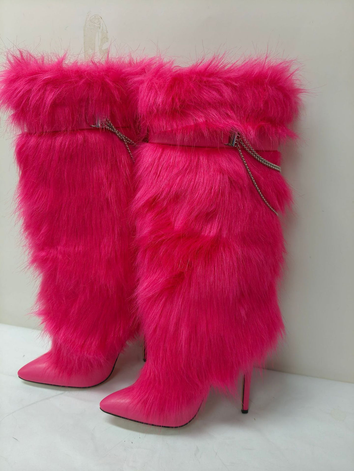 Pointed-toe furry boots high heels