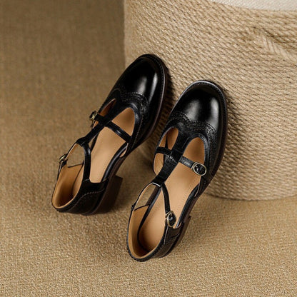 Womens Retro Mary Jane Chunky Heel Loafers