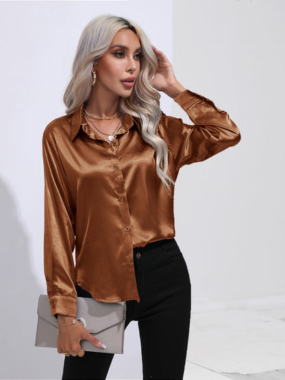 Womens Long Sleeve Satin Shirt