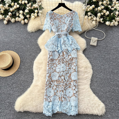 French-Style Hollow Lace Women Dress
