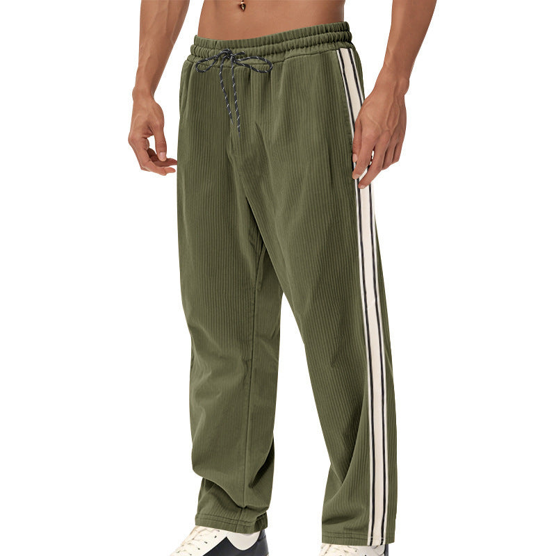 Men's Loose Fit Patchwork Corduroy Casual Pants with Drawstring
