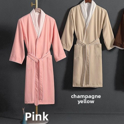 Unisex Long Hotel Bathrobe Double-Layer Gabardine