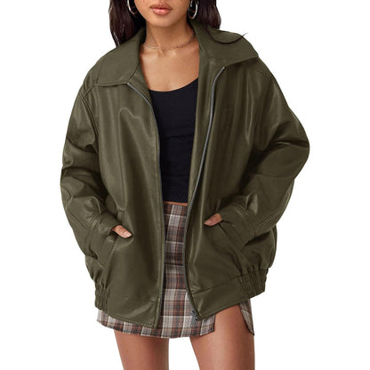 Women's Oversized Leather Motorcycle Jacket