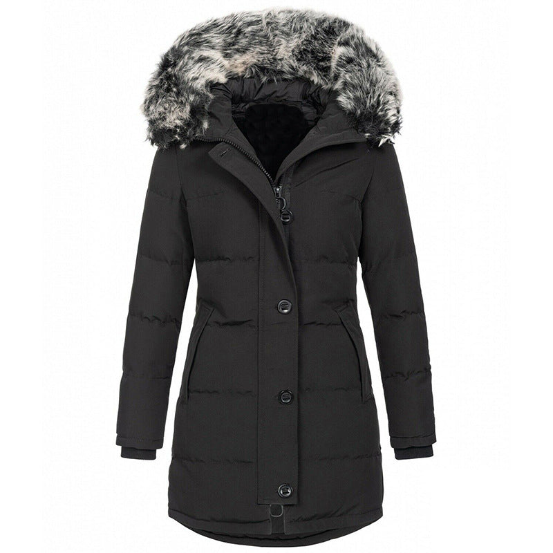 Womens Hooded Long Sleeve Warm Zipper Quilted Jacket