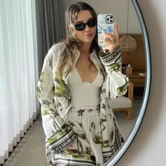 Women's Clothing Printed Shirt + Shorts