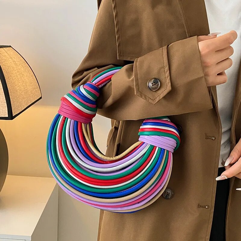 Kleurrijke regenboog noedelvormige luxe designer handtas voor dames