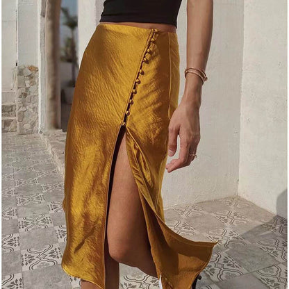 Summer New Two-Tone French Soft Satin Acetate Women's Skirt