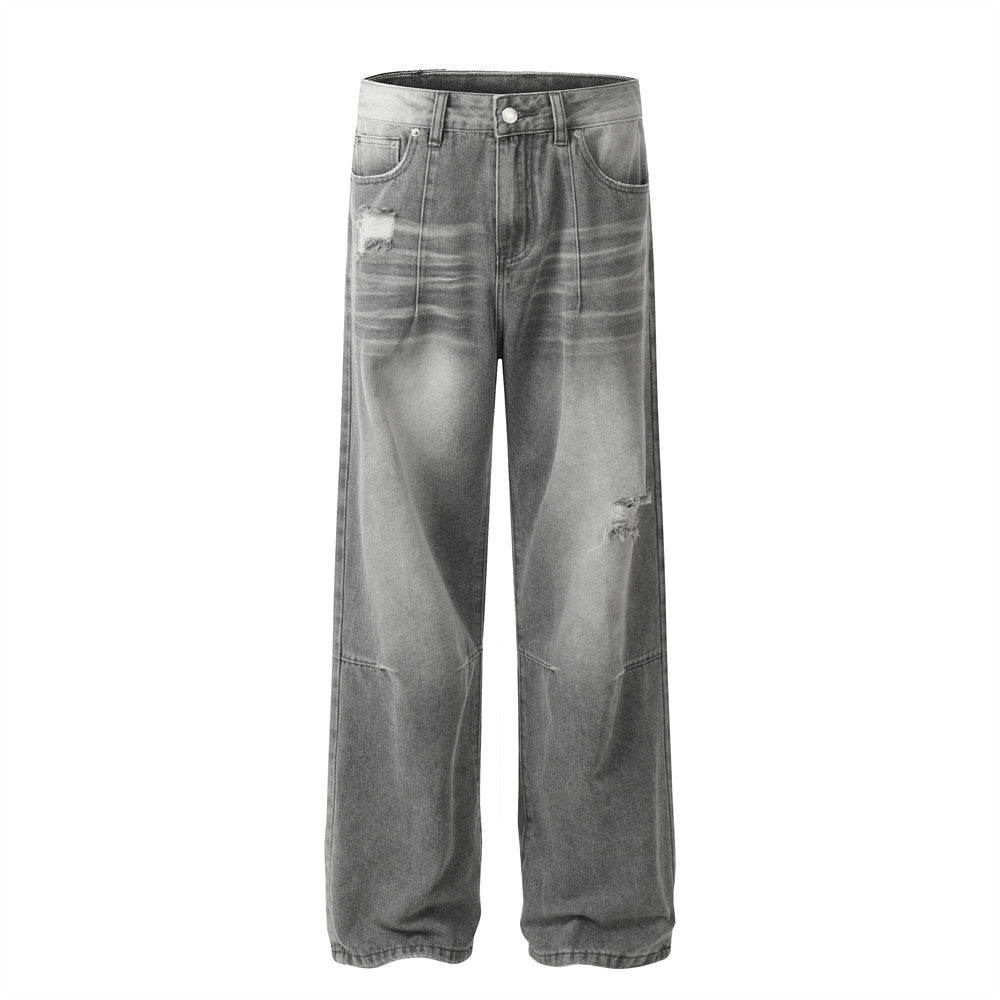 Wash water gradient denim straight leg pants