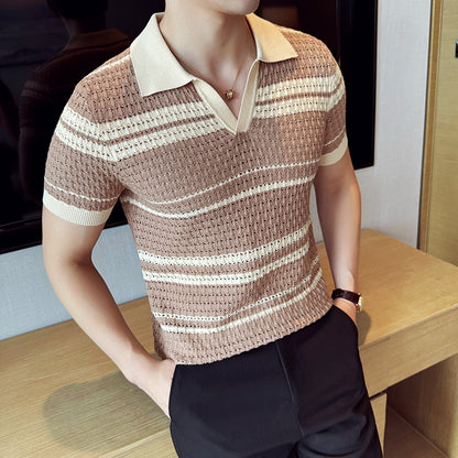 Summer men's thin striped T-shirt short sleeved