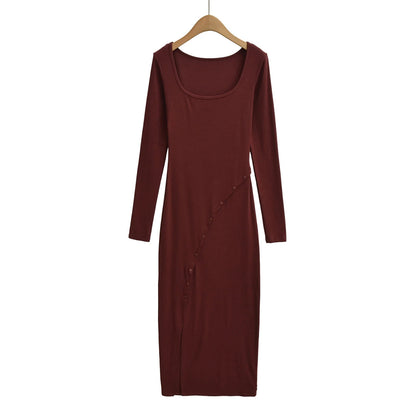 Chic Long Dress for Autumn,  Spicy Pure Desire Style, Fitted Waist, Bodycon Dress for Women
