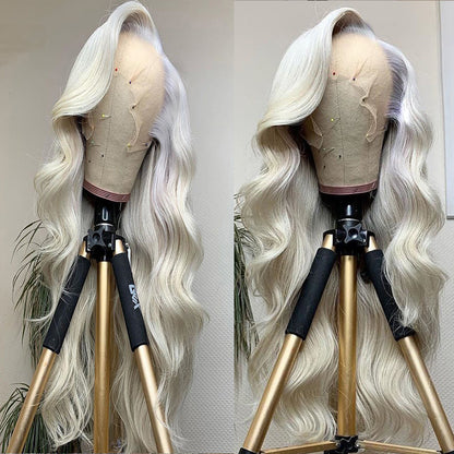 Lange golvende synthetische lace front pruik
