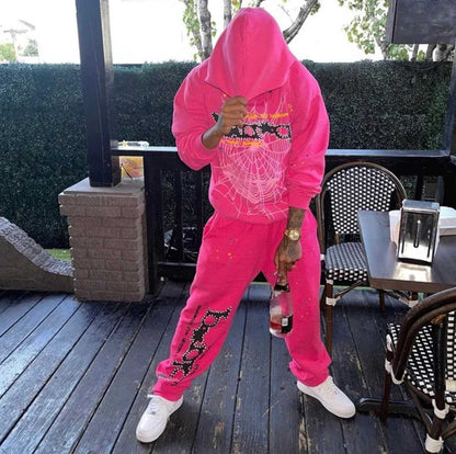 Style Hooded Sweatshirt with Pattern, Unisex Hip Hop Sports Shirt, Casual Spider Web Loose Harajuku Pullover