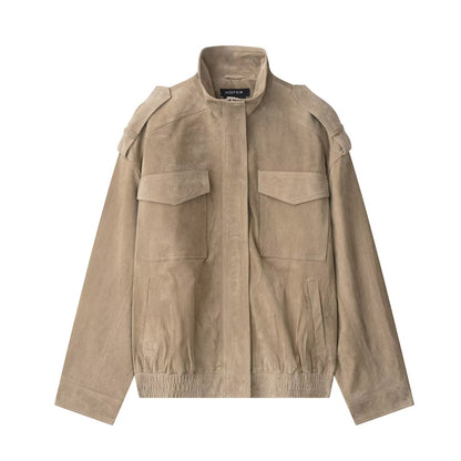 Suede textured leather jacket