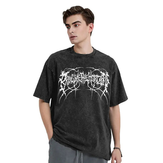Hot Selling Summer Hip Hop Street Pattern Printed T-Shirt Summer Cotton Washed Vintage Aged Short Sleeve Top
