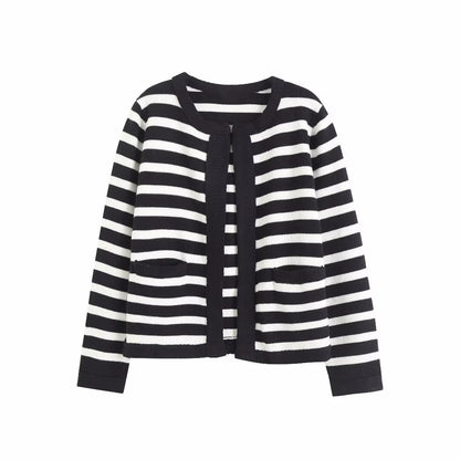 TRAF Women Skirt Sets Fashion Striped Knitted Cardigan Sweater+Mini Skirts Long Sleeve Casual Female clothing 2 pieces set