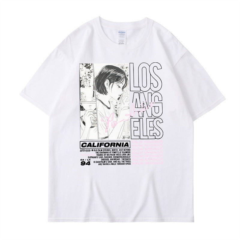 Anime Girl Letter Printed Short sleeved T-shirt Summer Cotton Harajuku Top Women's Clothing