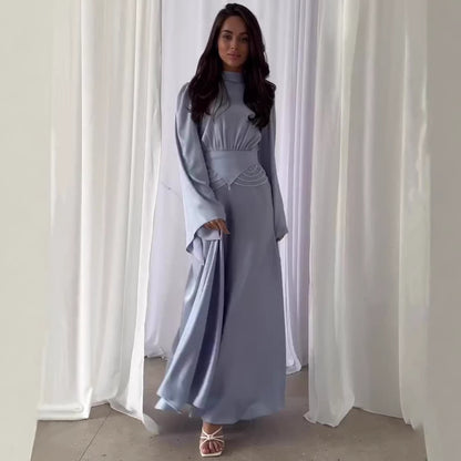 Elegant Solid Color Fashionable Long Sleeve Dress with Slim Waist and Breathable Design Summer Dress