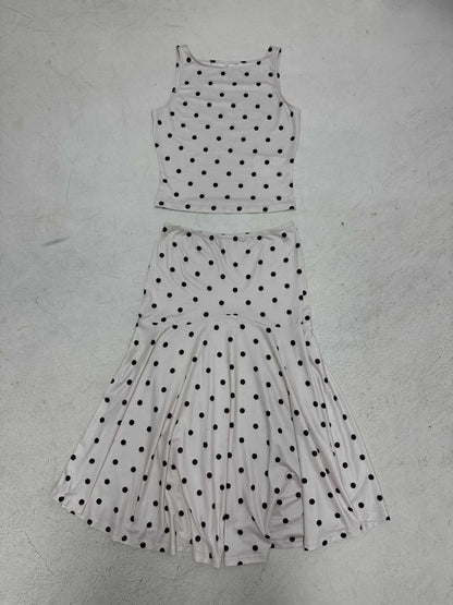 Elegant Polka Dot Sleeveless Short Top Set with Waist-Cinching Bodycon Figure-Flattering Mermaid Long Skirt