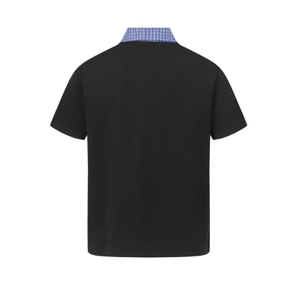minimalist faux two-piece checkered collar polo shirt , summer casual versatile short sleeve top