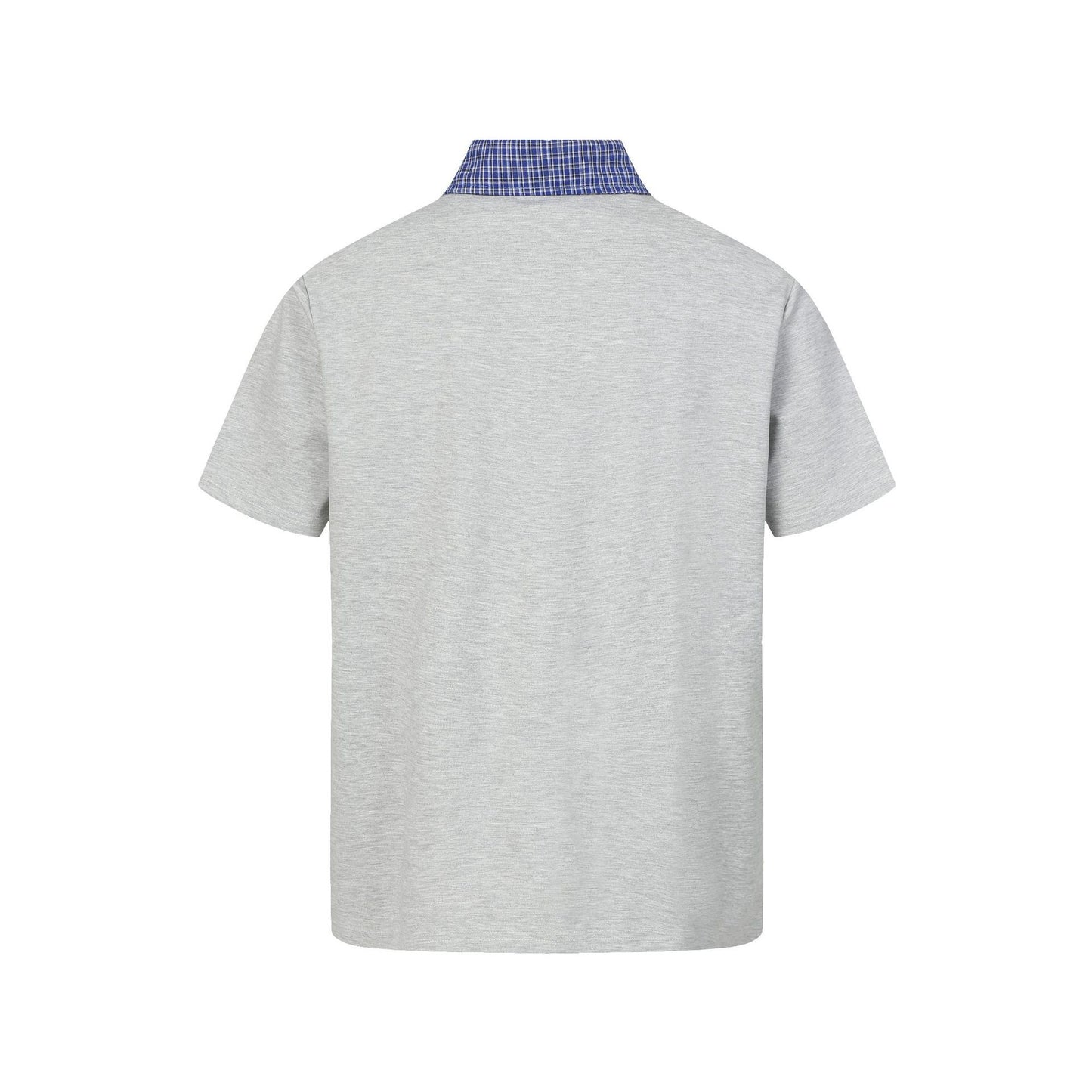 minimalist faux two-piece checkered collar polo shirt , summer casual versatile short sleeve top