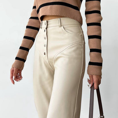 High waisted leather patchwork pants