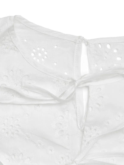 Tied Eyelet Short Sleeve Bodysuit