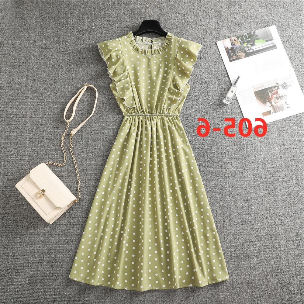 Dress summer polka dot chiffon skirt European and American loose and versatile mid-length skirt