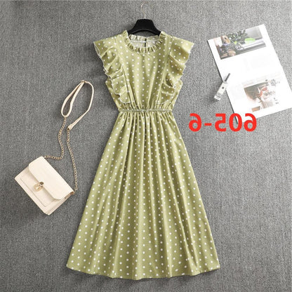 Dress summer polka dot chiffon skirt European and American loose and versatile mid-length skirt