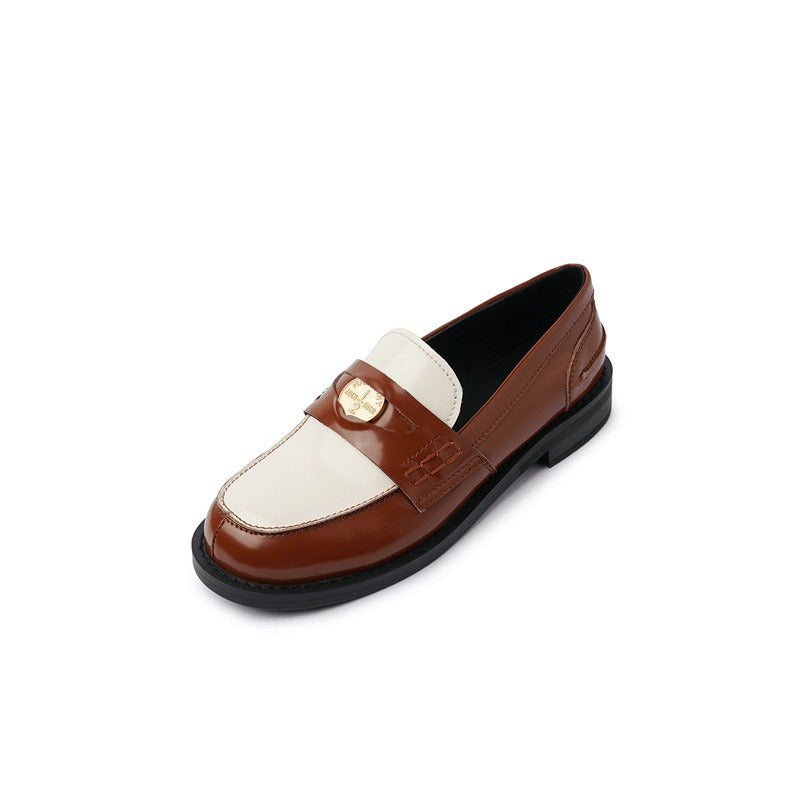 British style retro gold coin slip-on flat loafers casual fashion color matching round toe low heel single shoes