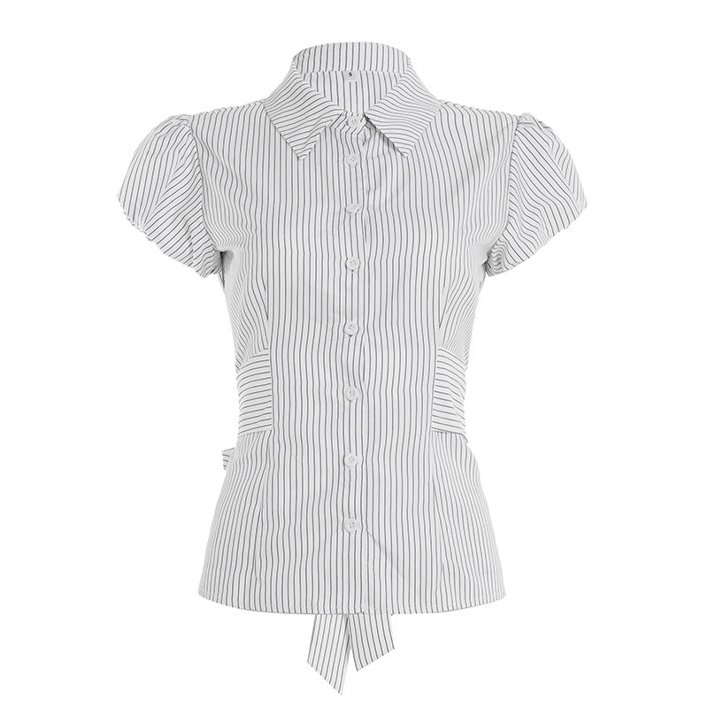 Striped breasted shirt top