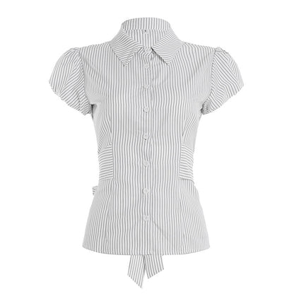 Striped breasted shirt top